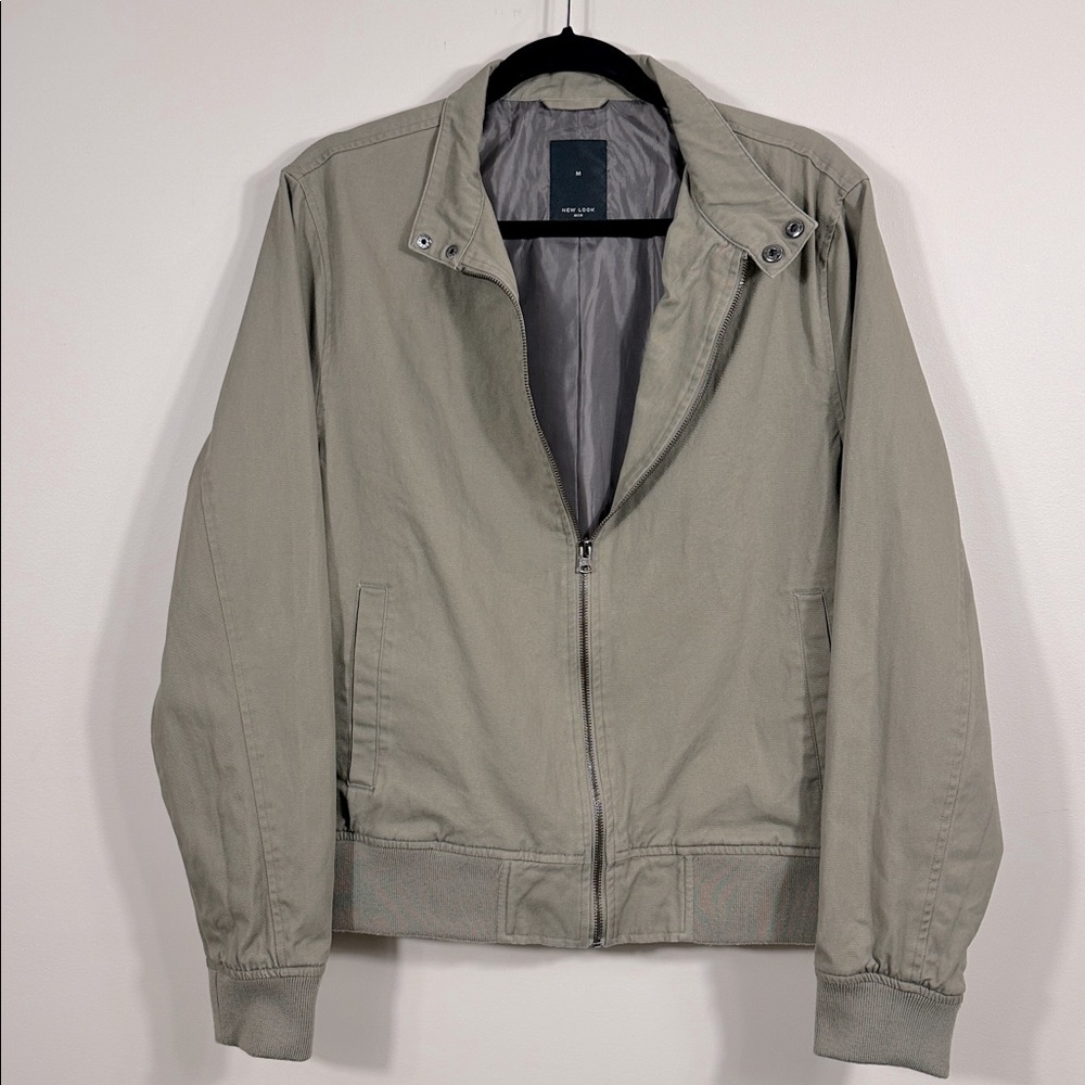 New Look Green Grey Bomber Jacket Coat Lined Cotton Men Size Medium